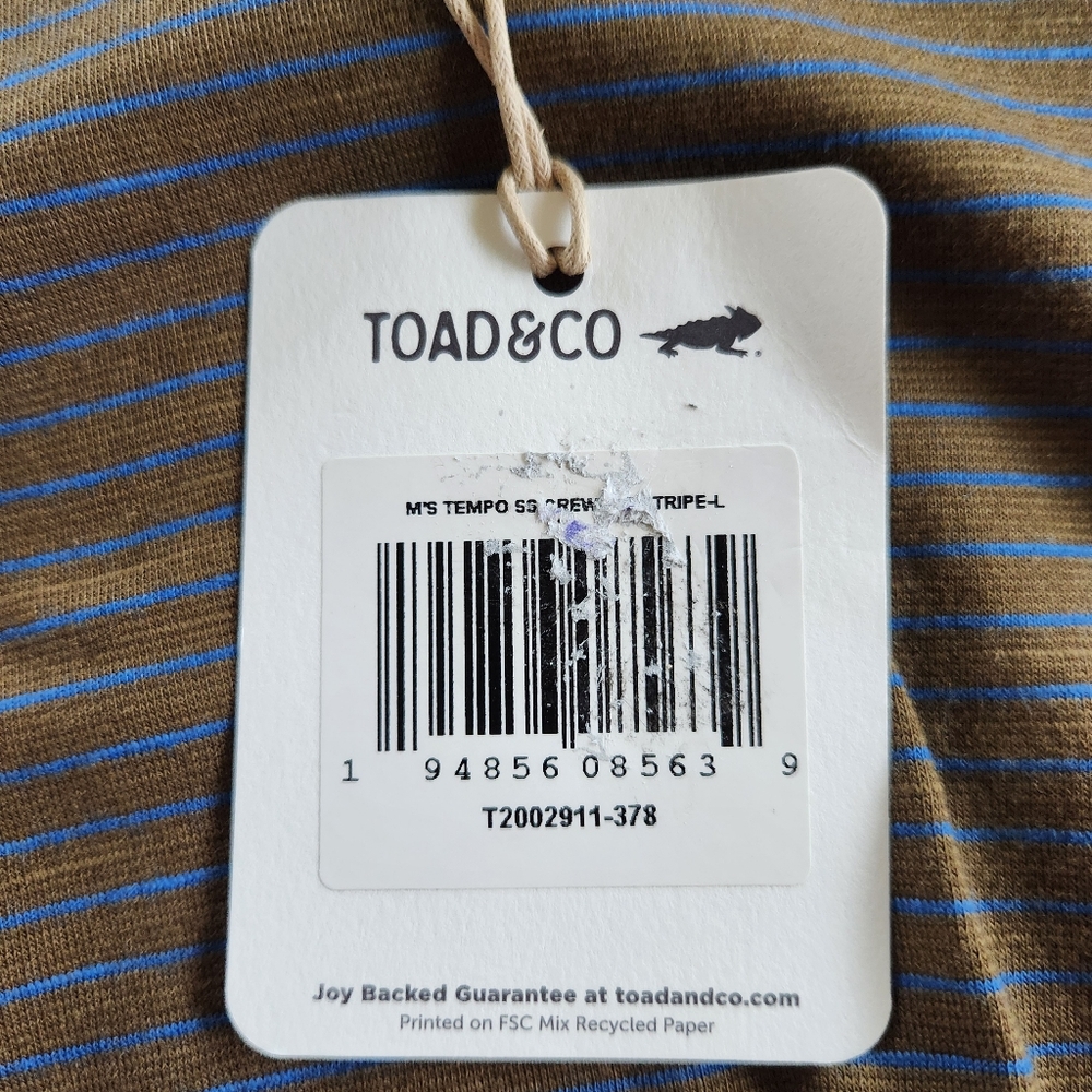 Toad&Co Mens Tempo Striped Organic Cotton Crewneck Tshirt Size Large NWT - Picture 7 of 11